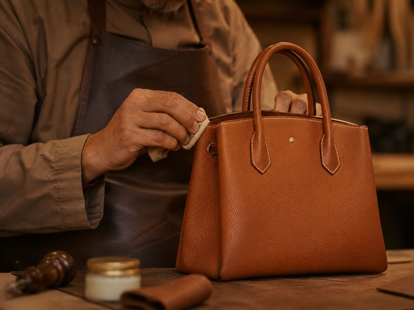 Sac en cuir fini, poli à la main